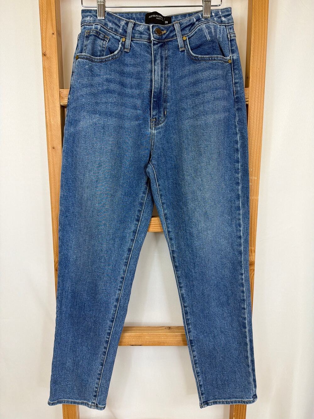 Just Black Denim High Rise Straight Leg Jeans Blue Made in USA Size 28